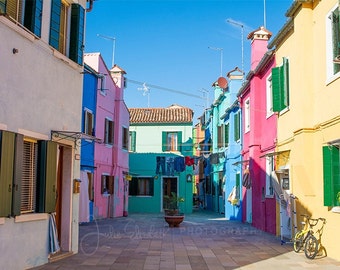 The Island of Burano, courtyard, bicycle,, Venice, Italy, Fine Art Photography, Archival Photo Print