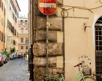 Bicycle, cobblestone streets in Rome, Italy, Fine Art Photography, Archival Photo Print