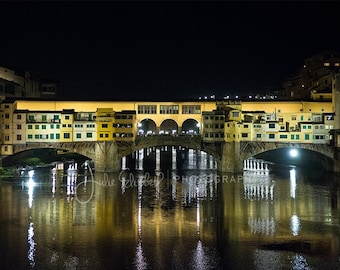 Ponte Vecchio 's nachts, Florence, Italië, Fine Art Fotografie, Archival Photo Print