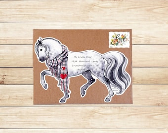 Valentine Horse Envelope Address Labels, Horse Stationary, Watercolor Handmade Horse Stickers