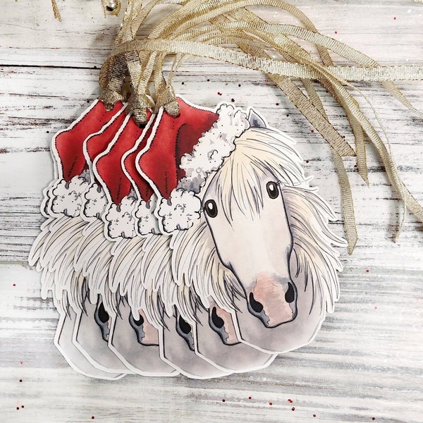 Christmas Gift Tags, Horse Gift Tag, Fjord Horse Gift, Holiday Tag, Rustic Party Favor, Horse Lover Gift, Watercolor Gift Illustrated