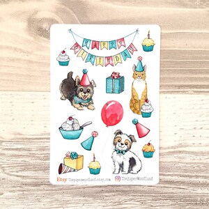 Stickers verjaardagsfeestje aquarel: plannerstickers kat en hond
