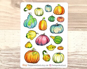 Herfst pompoen planner stickers, schattige herfst kalebas stickers, halloween planner pompoenen, BUJO aquarel stickers, handgemaakte sticker