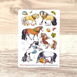 Horse Fall/Winter Planner Stickers, Cute Horse Stickers, Happy Planner, BUJO Floral Horse stickers, Animal Sticker
