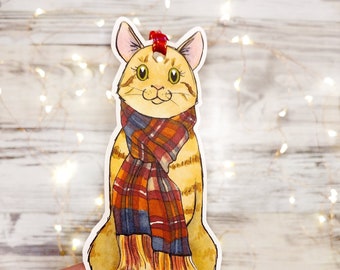 Watercolor Cat Gift Tags: Scarfed Kitty Holiday Present Labels
