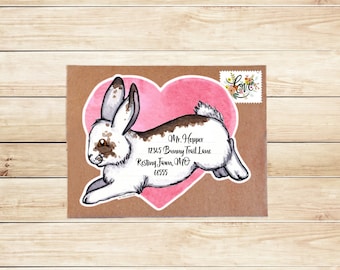 Cute Bunny Envelope Labels, Rabbit Snail Mail Stickers, Animal Stickers, Farm animal 4H stickers