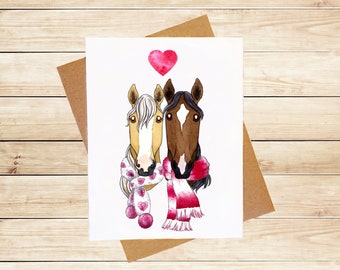 Cute Horse Valentine Card Set, I Love You Card, Watercolor Greeting Card