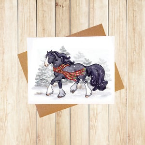 Carte de Noël cheval, aquarelle vacances cheval de trait carte de voeux