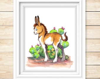 Donkey Art Print Set Nursery Illustration Watercolor Kid Art Farm Animal Art Watercolor Animal Print Set