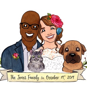 Custom Watercolor Portrait Painting, Original Illustration, Newlywed Wedding Gift image 4