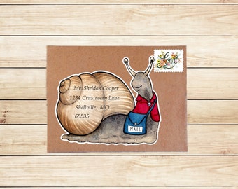 Snail Mail Address Labels, Cute snail Stationary, Watercolor Handmade Snail Mail Stickers