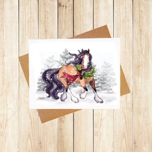 Christmas Horse Card, Watercolor Holiday Greeting Card