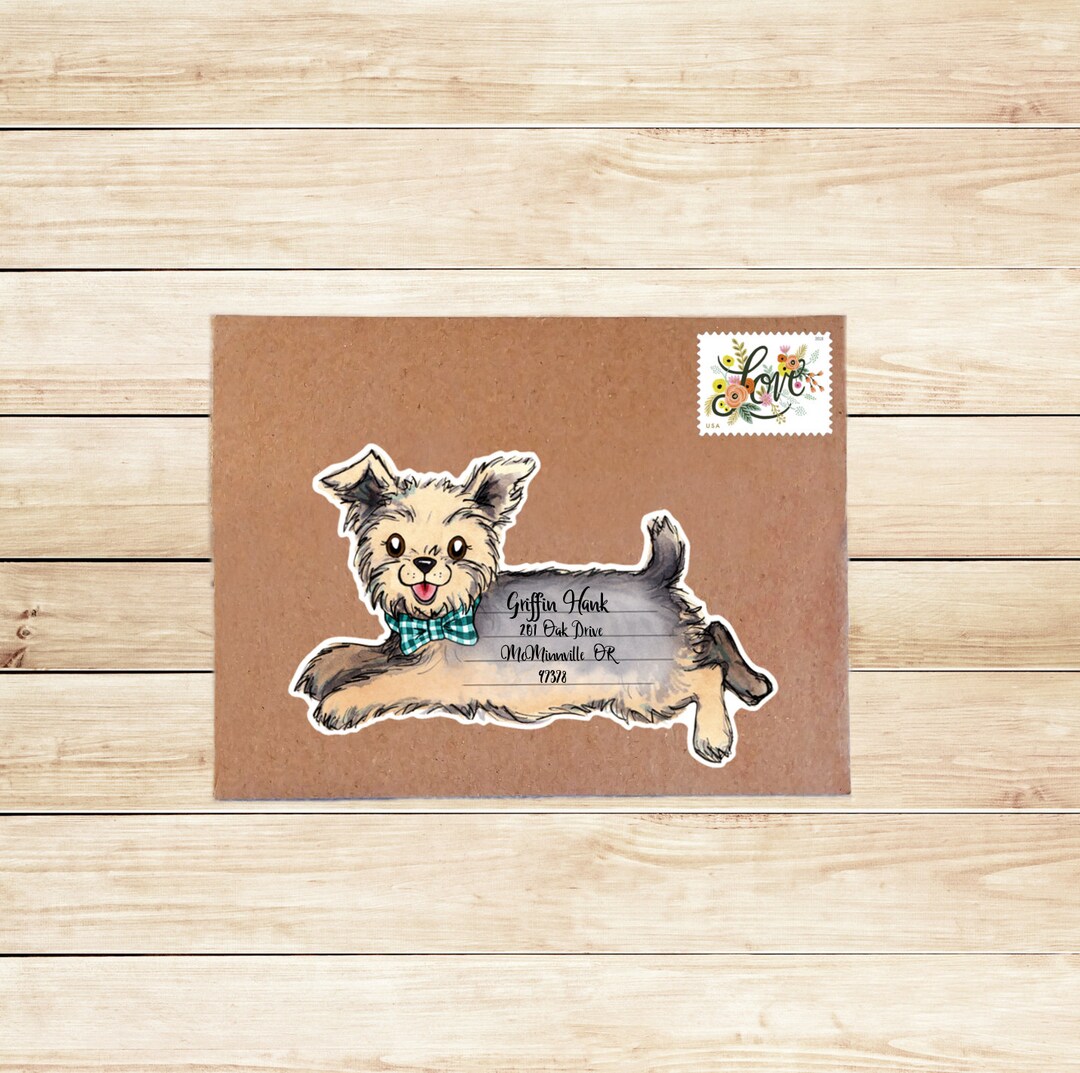 Yorkie Dog Envelope Address Labels, Dog Stationary, Watercolor Handmade