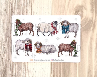 Cute Sheep in scarves Stickers, winter Farm Sticker