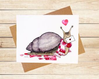 Cute Snail Mail Valentine Card Set, I Love You Card, Watercolor Greeting Card