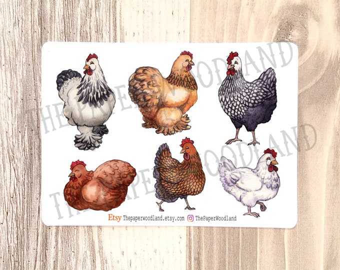 Chicken Planner Stickers, Cute Farm Stickers, Hand Drawn Watercolor Hen ...