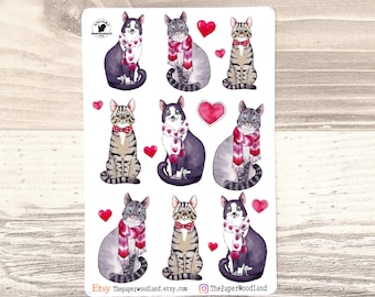 Watercolor Cat Stickers: Valentine Planner Stickers