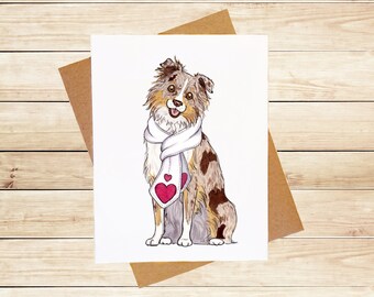 Cute Dog Valentine Card Set, I Love You Card, Watercolor Greeting Card