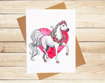 Cute Horse Valentine Card Set, I Love You Card, Watercolor Greeting Card