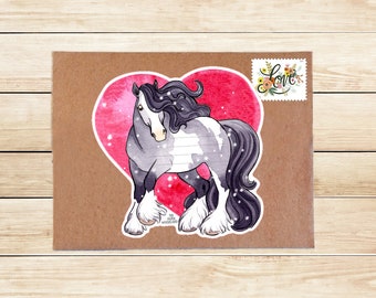 Valentine Horse Envelope Address Labels, Horse Stationary, Watercolor Handmade Horse Stickers