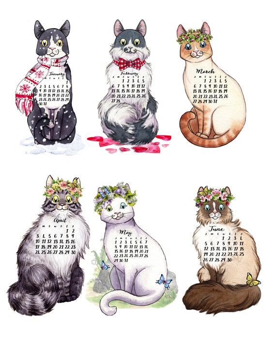  2024 Kawaii Cat Monthly Yearly Desktop Calendar : Office  Products