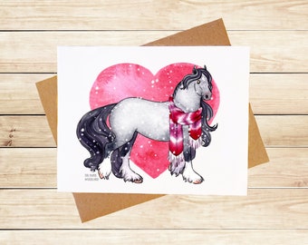 Cute Gypsy Horse Valentine Card, I Love You Card, Watercolor Greeting Card