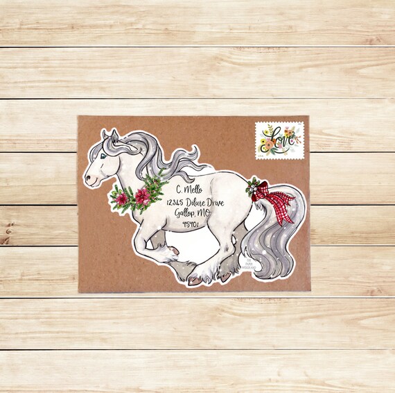 Christmas Horse Lover Envelope Address Labels, Cute Pony Stationary, Watercolor Handmade Gypsy Horse Stickers