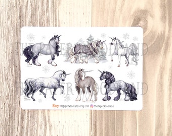Unicorn Planner Stickers, Cute Horse Stickers, Hand drawn Watercolor Unicorn Stickers, BUJO
