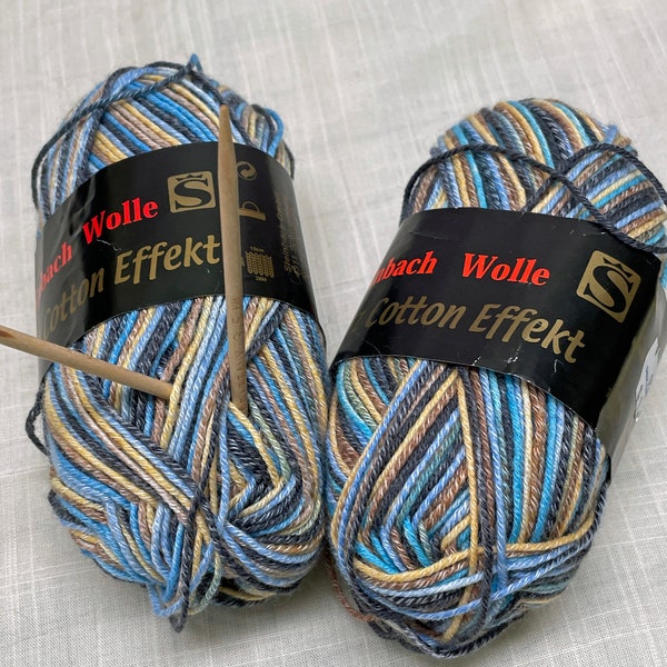 Variegated Sock Yarn| Blue Cotton Sock Yarn| Steinback Wolle Yarn| Sock Weight Yarn