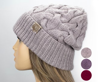 Merino Wool Hat for Women, Knitted Slouchy Beanie Hat, Birthday Gift for Women