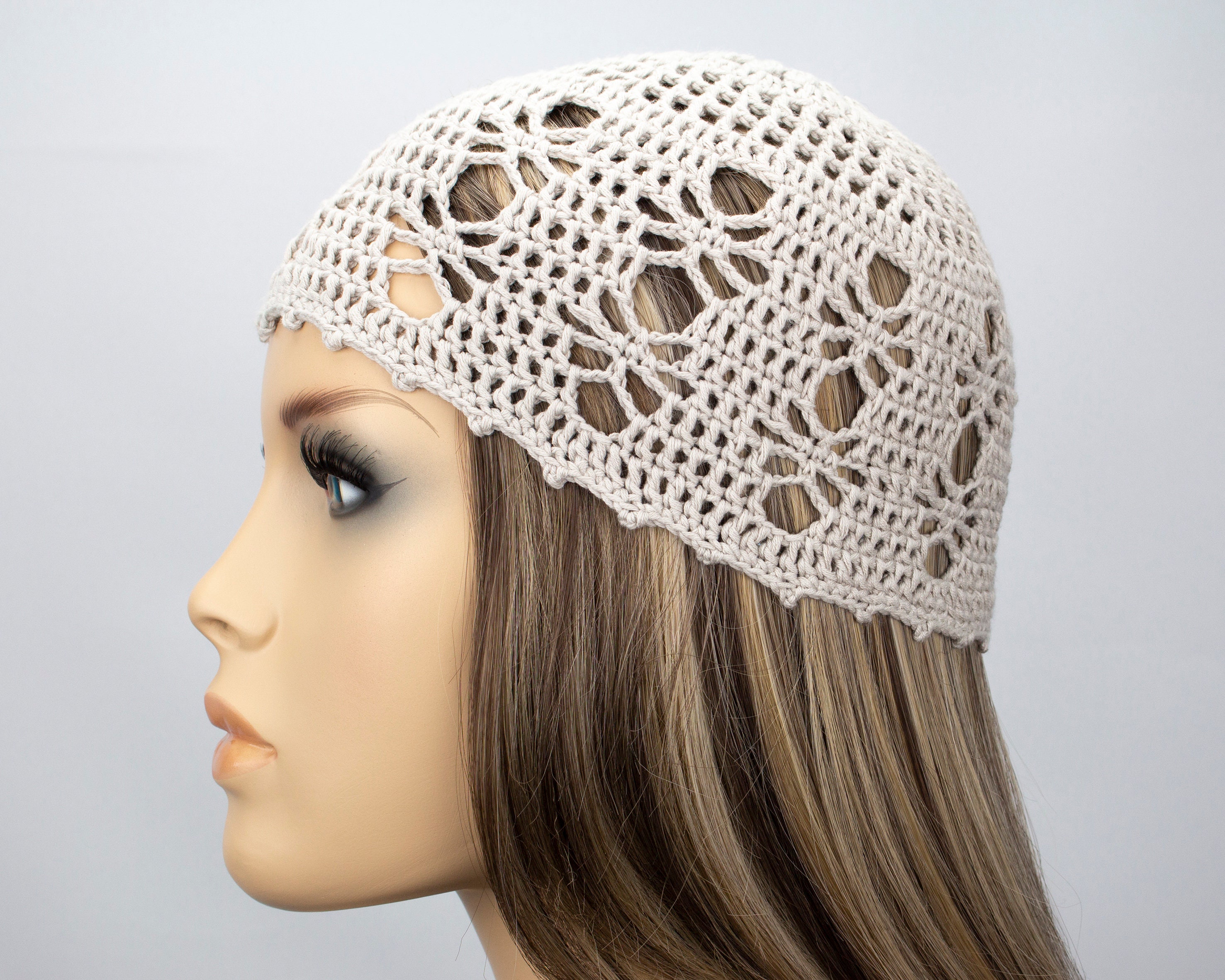 Lacy Cotton Crochet Hat Beige Hat for 
