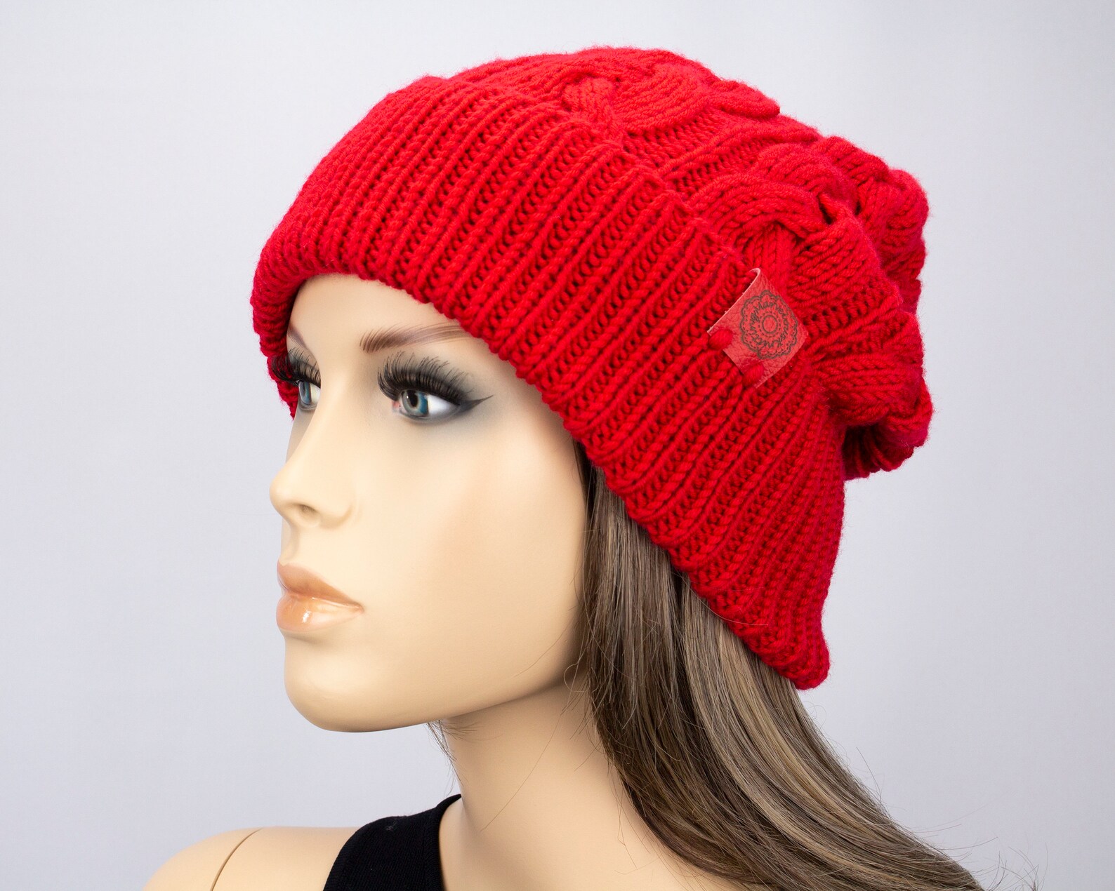 Knitted Merino Wool Hat Red Winter Slouchy Beanie Hat for Etsy