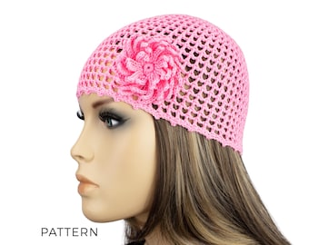 Crochet Hat PDF Pattern, Crochet Hat with Flower for Women Pattern, Lacy Summer & Spring Hat PDF Tutorial