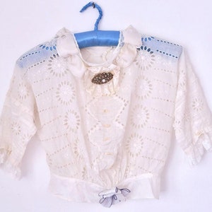 Antique Victorian Richelieu Embroidered Blouse (1880s) – Film & Photography Prop – Ivory Cambric