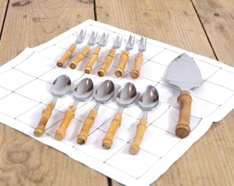 Set of 12 bamboo and stainless steel dessert