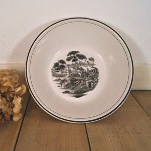 Vintage Portuguese Faience Bowl with Black Bucolic Horse & Rider Design (1930s)