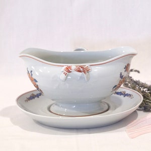 Vintage rare Vista Alegre porcelain bowl, hand painted (1970s). Blue and red design.