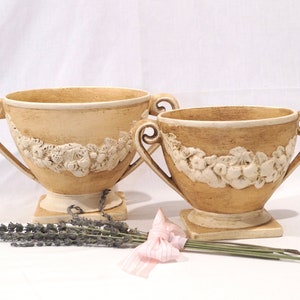 Vintage Pair of Tuscan faience vases with garlands (1990s)