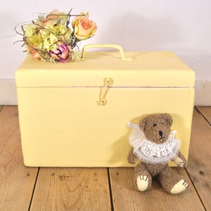 Vintage 1920s Handcrafted Wooden Lunchbox - Restored with Yellow & Pink Lilac, Shabby Chic Decor - Vintage Decor