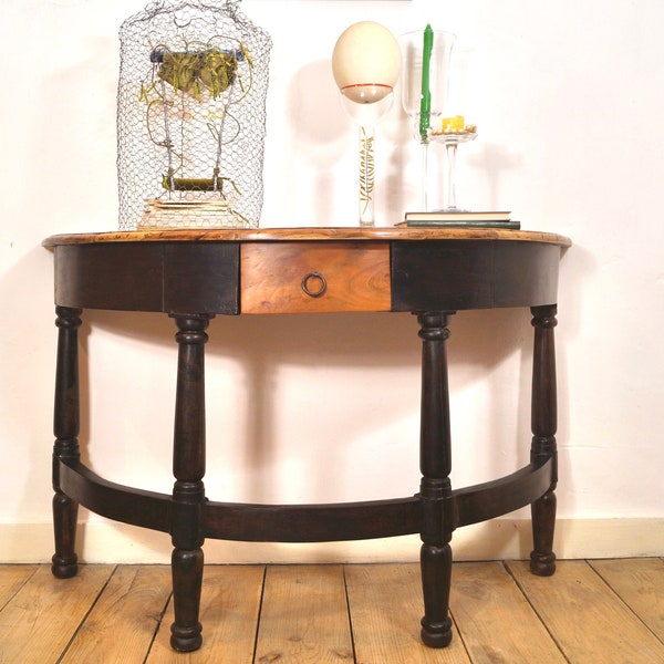 Table console demi-lune en bois (années 1990)