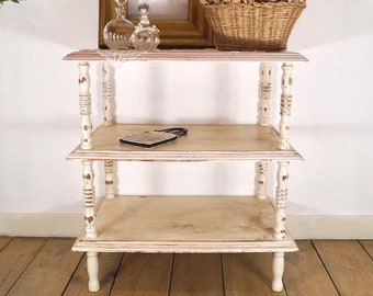 Shabby chic wooden side table with shelves
