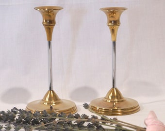 Nickel and brass candle holder pair (1990s)