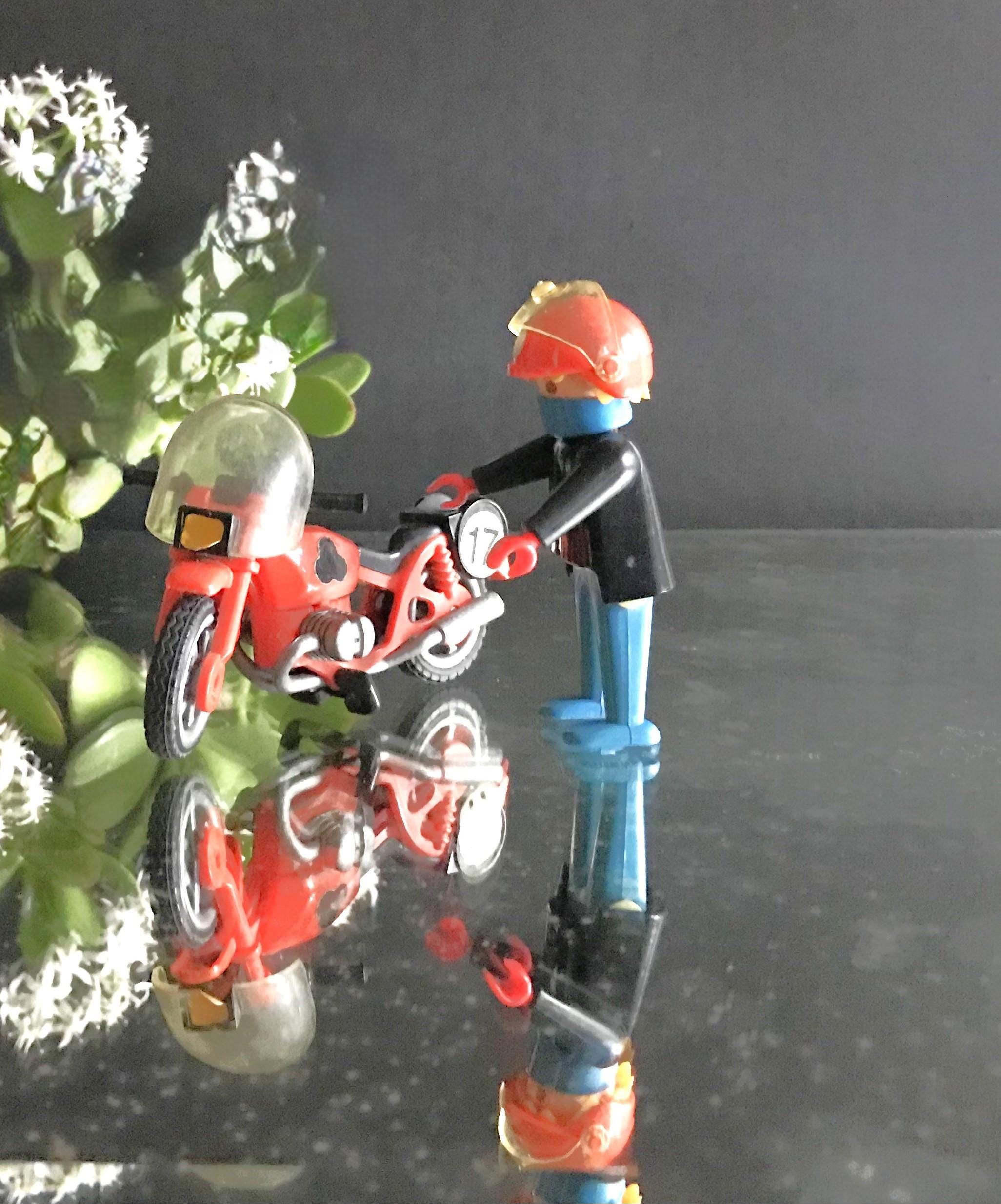 Vintage Playmobil 3565 Motorcyclist, 1980s Red Racing Motorcycle 