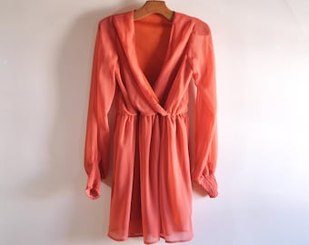 Vestido de gasa color ladrillo, vintage, años 80, para bodas y fiestas.