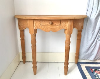 Handmade half-moon console in solid pine (1990s)