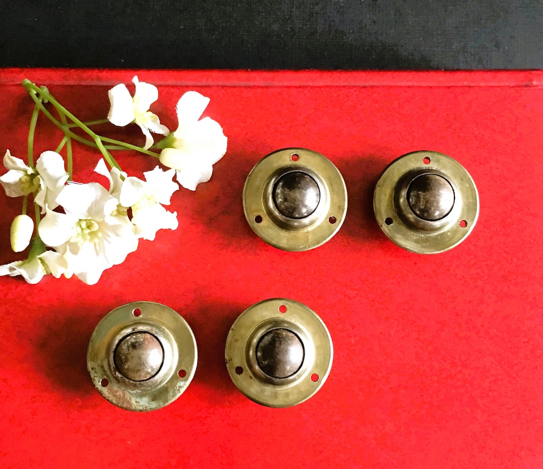 Lot De 4 Roulettes En Laiton Vintage Années 70-80 – Pour Meubles Ou Déco Industrielle