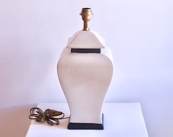 Table lamp in ivory color faience with dark brown painted bars (1990s)