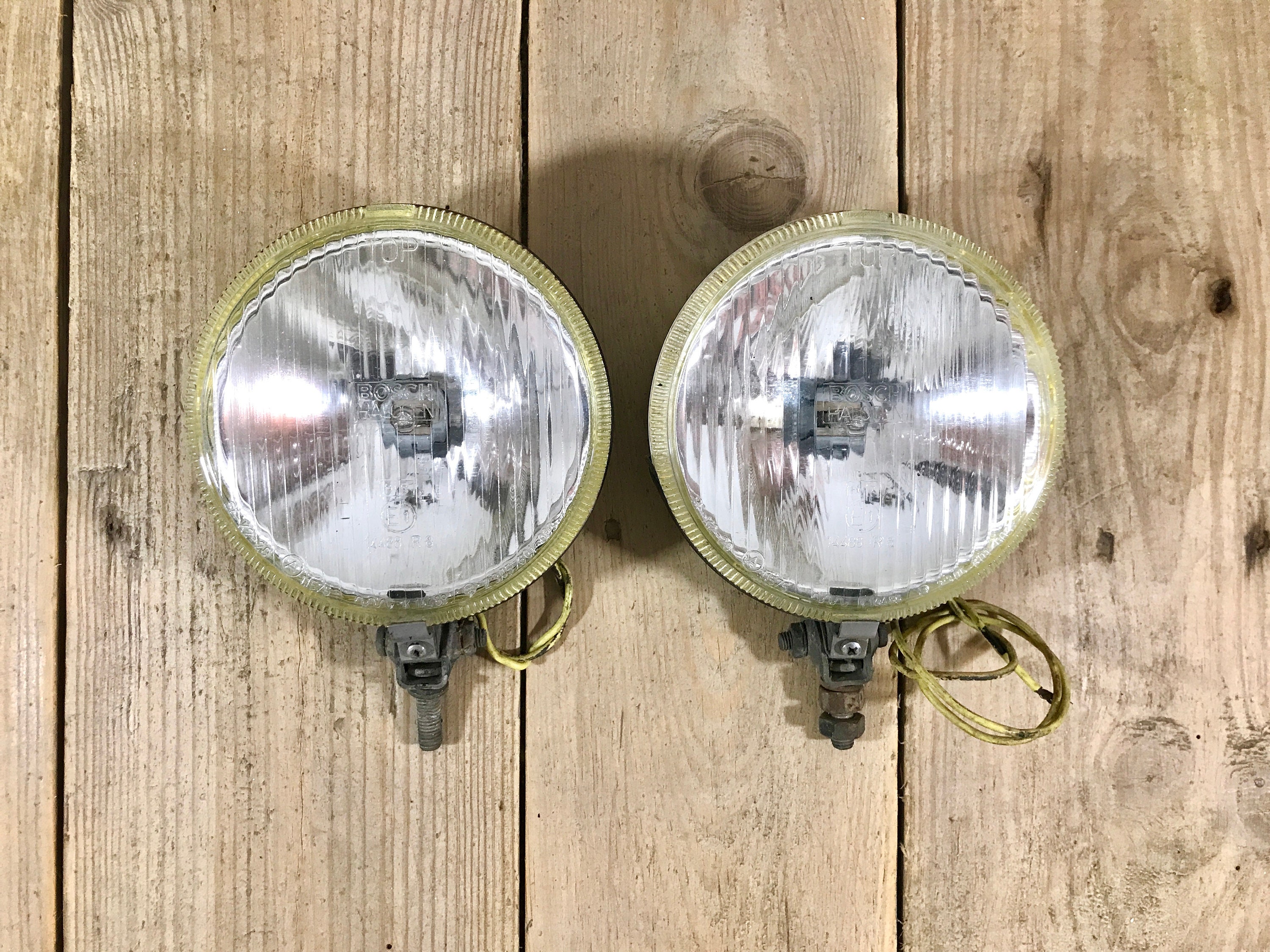 Vintage Bosch Car Headlights – 1970s Automotive Decor, Retro Garage Decor, Classic Car Lights
