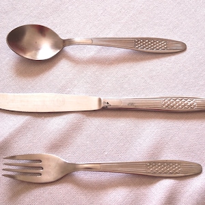 Children&#39;s Stainless Steel Cutlery Set - 3 Pieces with Geometric Design - Made in Portugal, 1970s