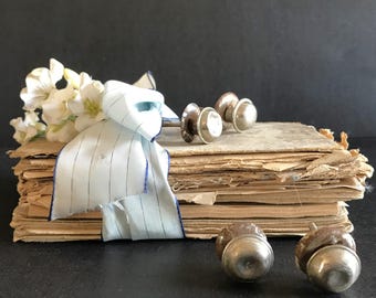 Juego de 2 tiradores de cajón antiguos niquelados - Herrajes de salvamento con pátina y óxido